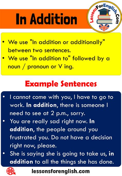 Uses In Addition In English 3 Example Sentences Lessons For English