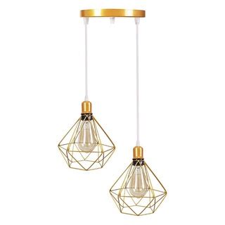 Lustre Pendente Aramado Diamante Duplo Dourado Fio Cristal Shopee Brasil