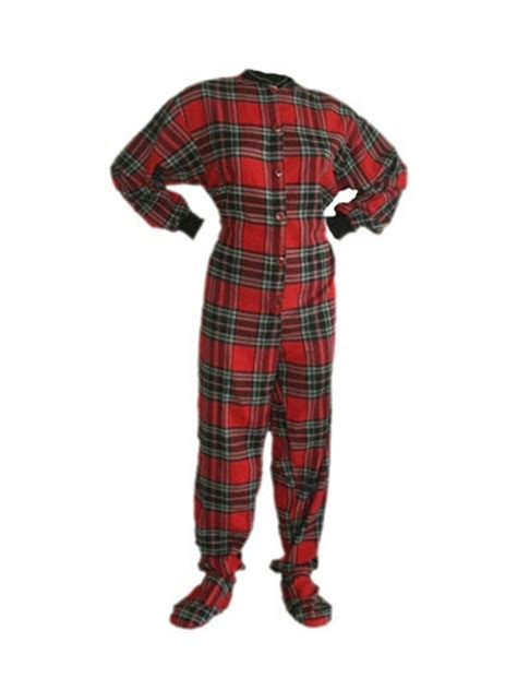 Big Feet Pjs Red And Black Plaid Cotton Flannel Adult Footie Footed