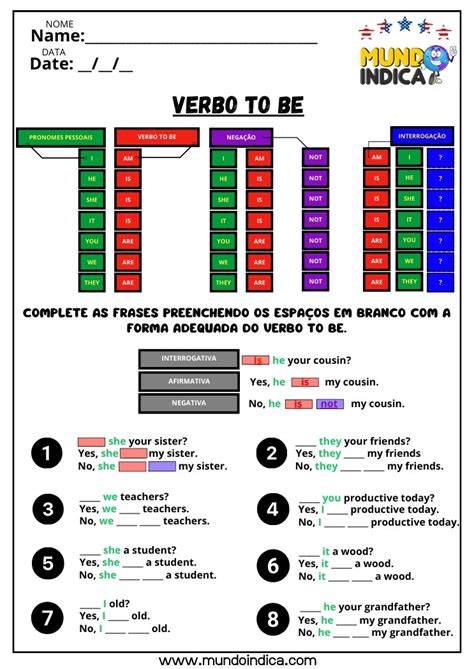 Atividades De Ingles 6 Ano Verbo To Be - 5 Atividades de Inglês com o Verbo to Be para Imprimir