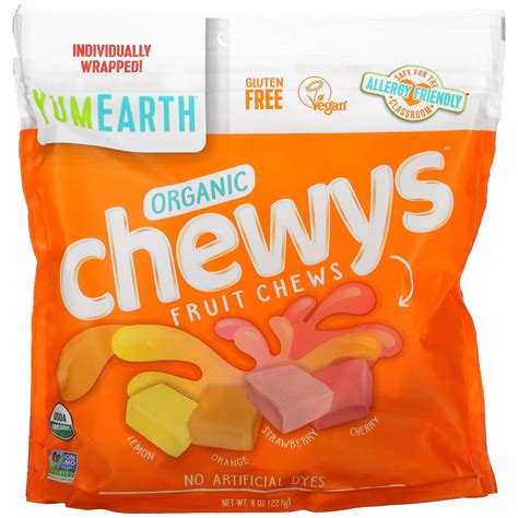 YumEarth Organic Candy, Gluten Free Chewys Fruit Chews, Lemon, Orange