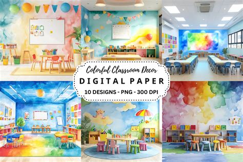 colorful classroom decor digital paper graphic  pcudesigns creative