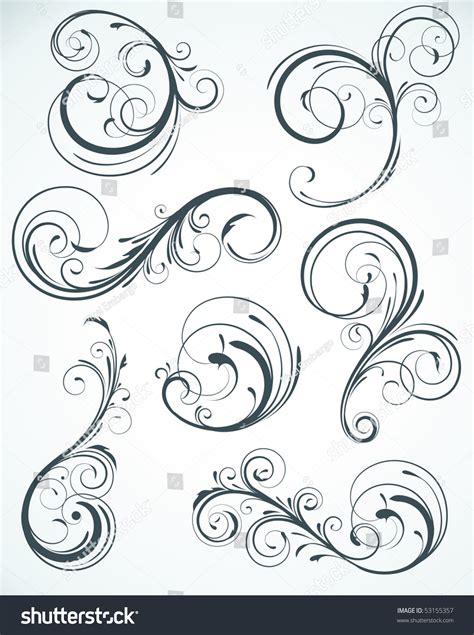 Vector Illustration Set Of Swirling Flourishes Decorative Floral