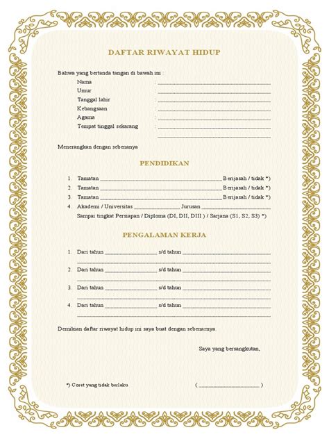 contoh daftar riwayat hidup kosong