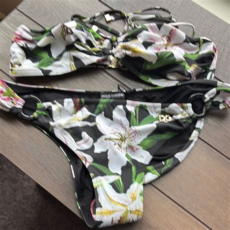 Dolce Gabbana Swim Dolce Gabbana Floral Bikini Black And White