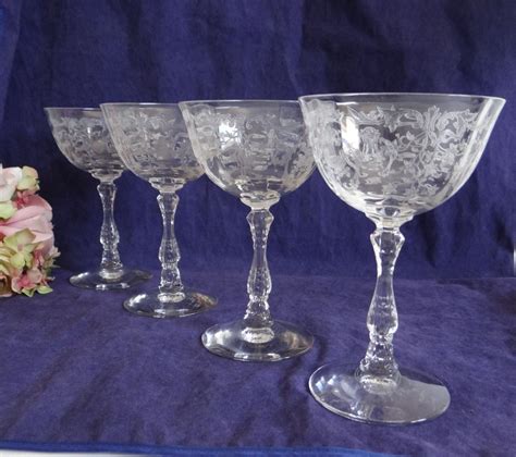 Fostoria Navarre Champagne Tall Sherbet Goblet Etched Glass Etsy Fostoria Crystal Goblets