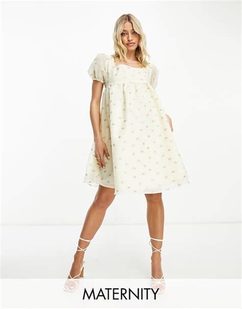 Glamorous Maternity square neck mini smock dress in yellow ditsy ...
