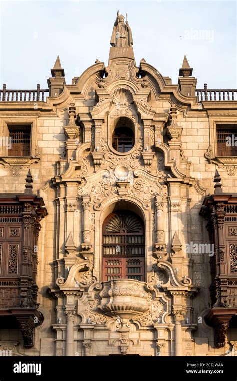 Lima Peru October 11 2018 Detail Of The Archbishops Palace Of