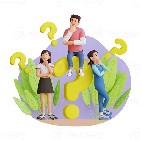 teenagers  standing thinking   big question mark  character illustration  png