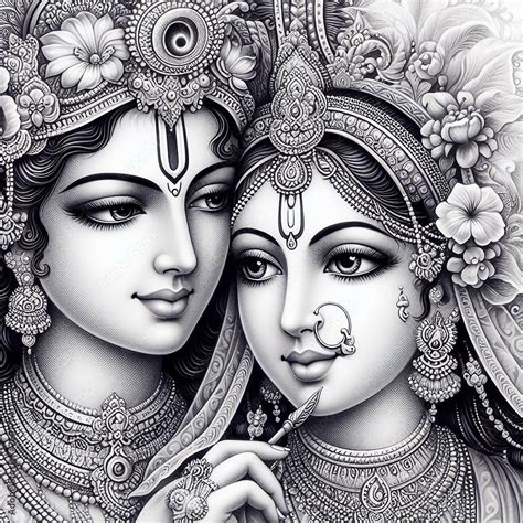 divine embrace close  drawing   beautiful goddess radha