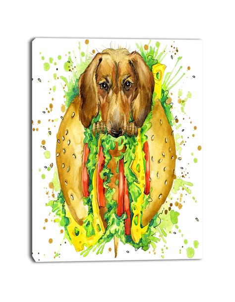 Funny Dog inside Sandwich, Contemporary Animal Art Canvas, 28"x60