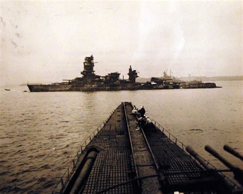 Plane catapult on deck of giant Japanese battleship Nagato which was