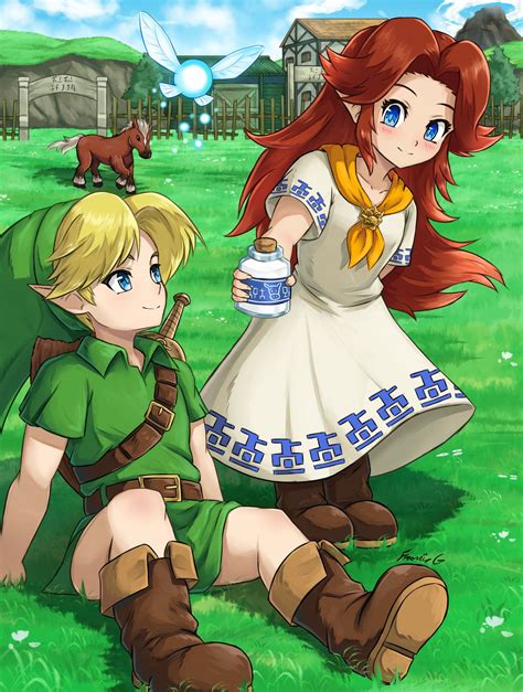 link, young link, navi, malon, and epona (the legend of zelda and 1
