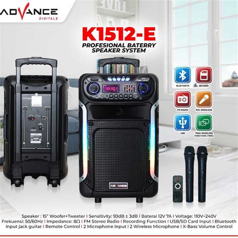 Jual Speaker Advance K1512 E Bluetooth 15 Inch 2 Mic Wireless K1512E