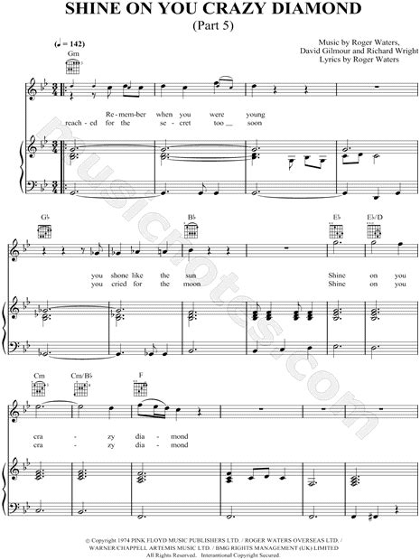 Pink Floyd Shine On You Crazy Diamond Sheet Music In F Major Download And Print Sku Mn0044731