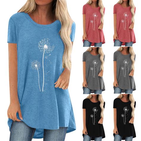 Cheap Women Fashion Casual Printing Shirts Short Sleeve Loose Tee Tops