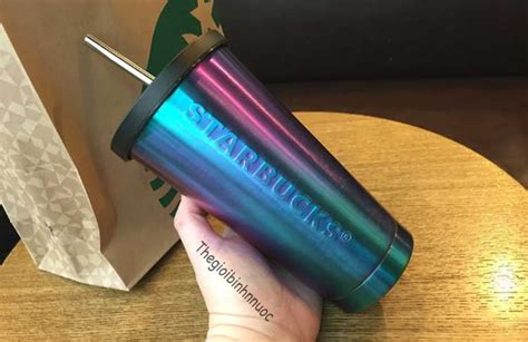 Starbucks Iridescent Purple Blue Cold Cup Stainless Steel Tumbler 16 Oz B234 Thế Giới Bình Nước