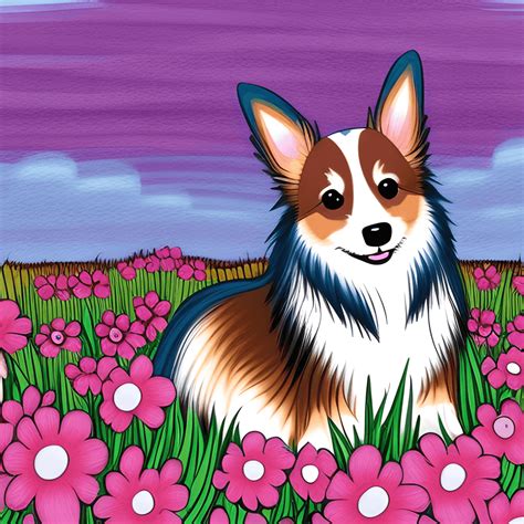 Sable Sheltie in a Field · Creative Fabrica