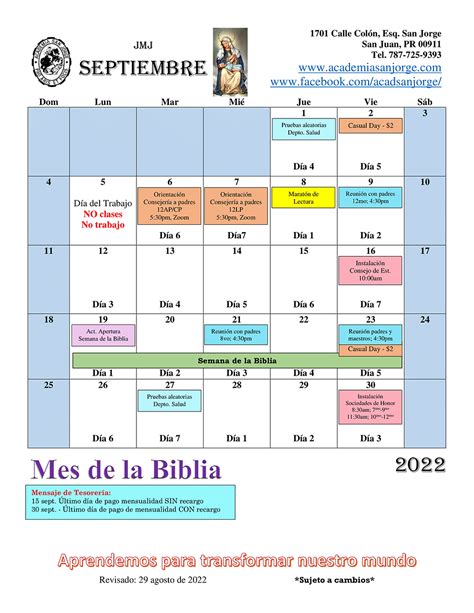 Calendario De Septiembre 2022