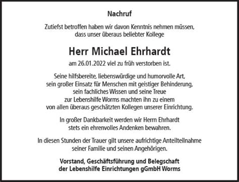 Traueranzeigen Von Michael Ehrhardt Vrm Trauer De