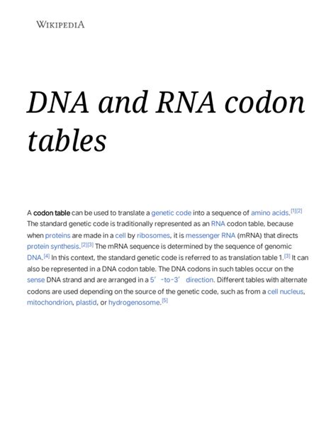 DNA and RNA Codon Tables - Wikipedia | PDF | Genetic Code | Biotechnology