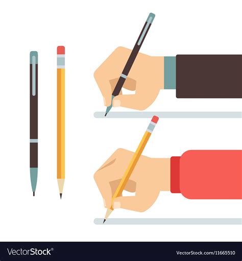 Cartoon writing hands with pen and pencil flat Vector Image