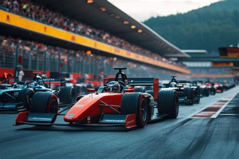 Formula Race Car On Track With Crowd And Green Hills In The Background