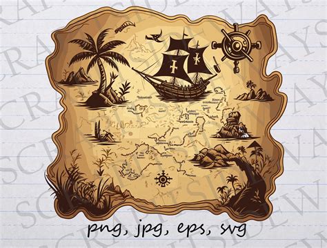 Pirate Map Clipart Vector Graphic Svg Png  Eps Pirate Ship Ocean