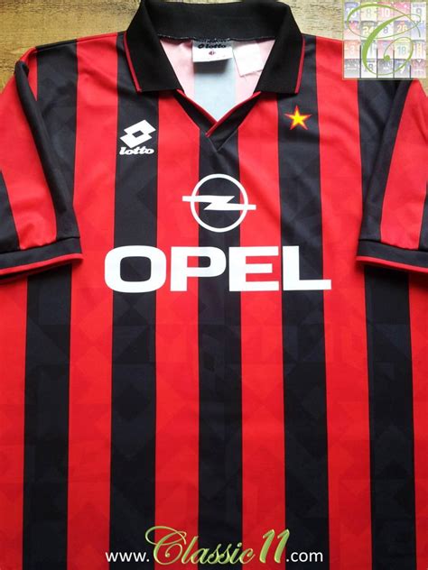 AC Milan Home football shirt 1994 - 1995. Sponsored by Opel