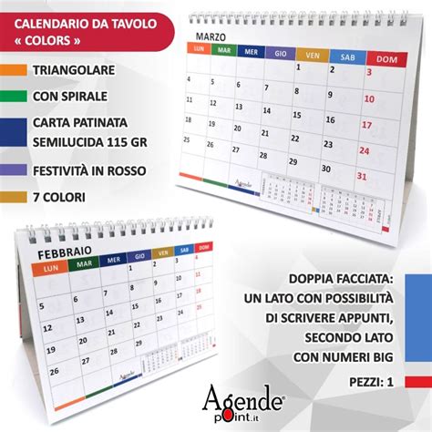 Calendario Da Tavolo Triangolare Spiralato Pezzo Colors X