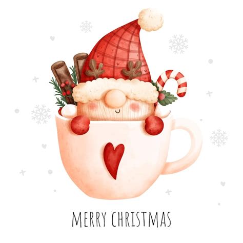 Premium Vector Christmas Gnome Mug Watercolor Greeting Card