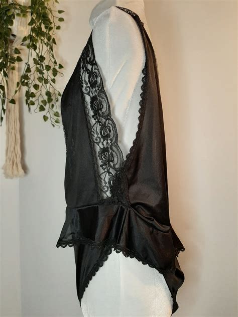 Vintage Lingerie Black One Piece Lace Satin Teddy Lace Body Etsy