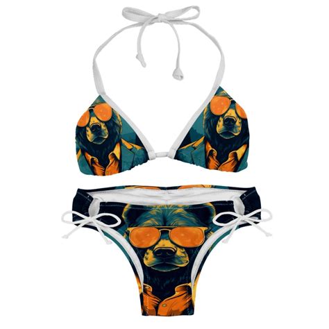Vintage Bear Detachable Sponge Adjustable Strap Bikini Set Two Pack Swim Suit Beach Pool