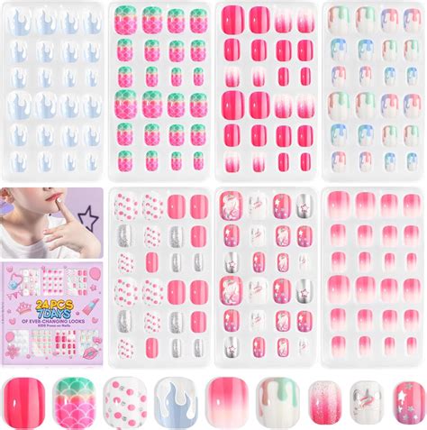 Amazon French Tip Press On Nails Short Square Fake Nails Nude Pink False With Flower