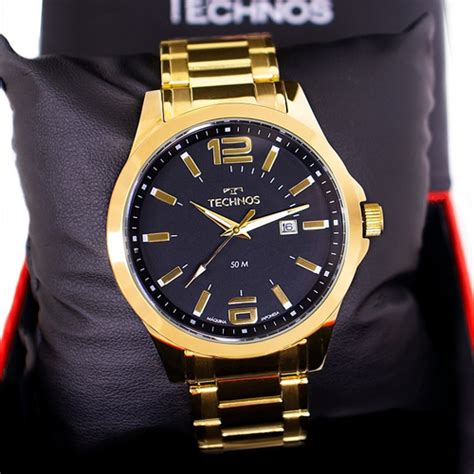 Relógio Masculino Technos Dourado Original Dourado Barato 2115MZV 1P