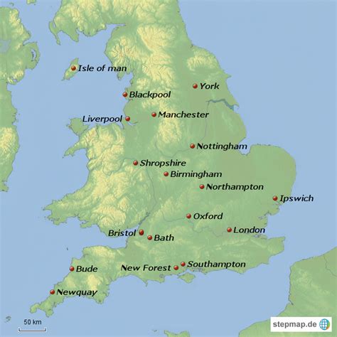 StepMap Orte von England Landkarte für Deutschland