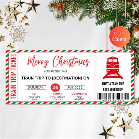 Editable Christmas Train Ticket Boarding Pass Template Surprise Trip