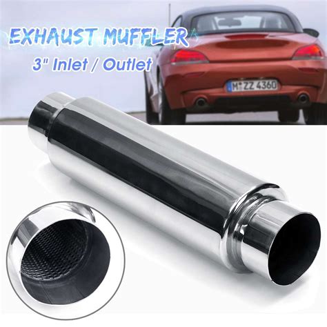 76mm Car Exhaust Muffler Pipe 3 Exhaust Silencer Tip Tail Tube Resonator Stainless Steel