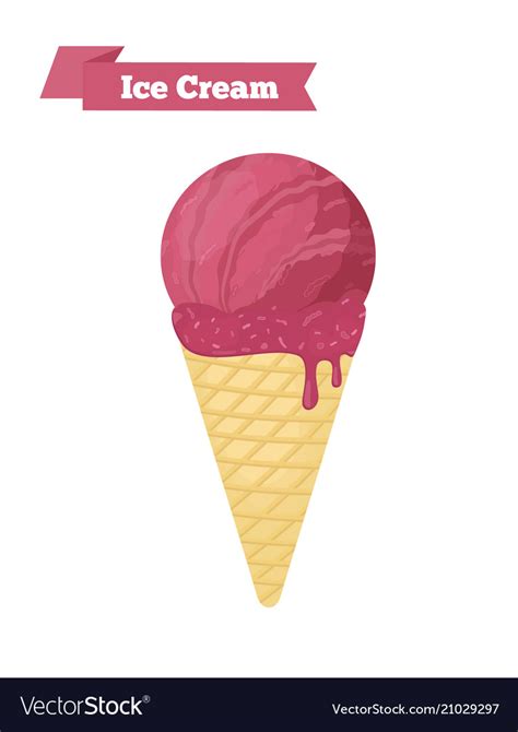 Red Ice Cream In Cone Black Currant Taste Vector Image