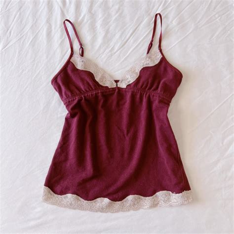 Vintage Abercrombie And Fitch Burgundy Lace Camisole Depop