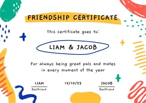 Free Creative Colorful Friendship Certificate Template