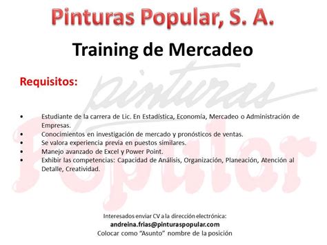 Training De Mercadeo Pinturas Popular Empleos Rodriguez Empleos Rodriguez