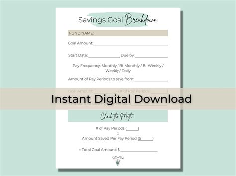 Savings Goal Template Digital Download Printable PDF - Etsy