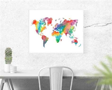 Watercolor World Map 3 Printable World Map Wall Art World Etsy UK