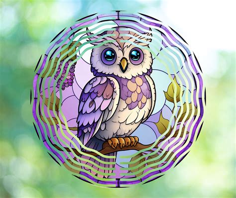 Owl Wind Spinner Stained Glass Sublimation Design Template Wind