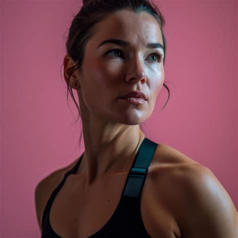 Premium Photo A Woman In A Sports Bra Posing Against A Pink Background