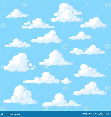 Nuvens Dos Desenhos Animados Ajustadas No Fundo Azul Ilustra O Do