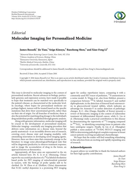 Pdf Molecular Imaging For Personalized Medicine