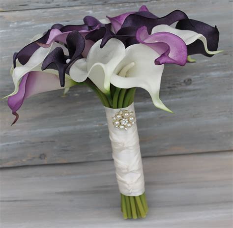 Wedding Bouquet Purple Calla Lily Bouquet Purple Bouquet Real Etsy