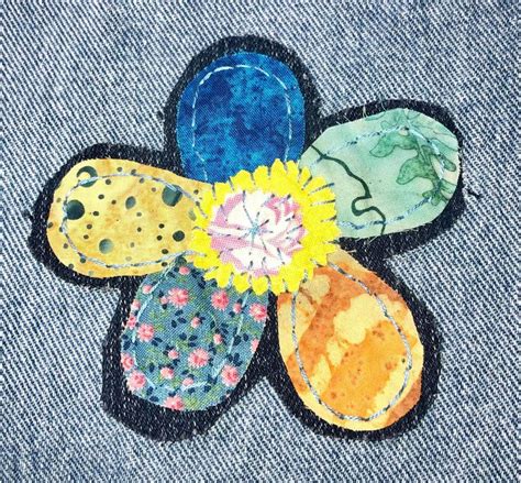 Blue Sky And Sand Hand Stitched Boho Flower Denim Patch Boho Hippie